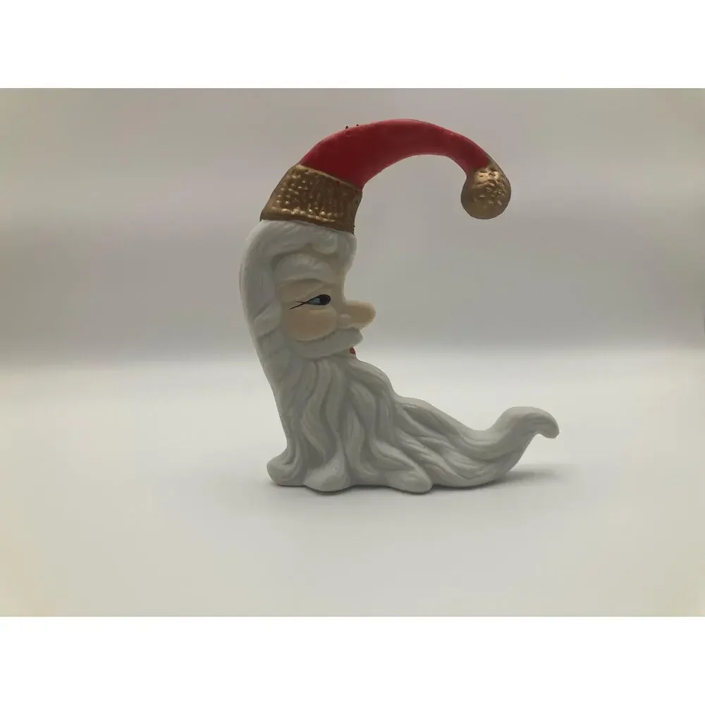 Vintage Santa Moon Christmas Ornament Crescent Ceramic Porcelain Holiday Decor